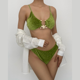 Strukturierte, einfarbige 3-teilige Bademode mit O-Ring-Kordelzug